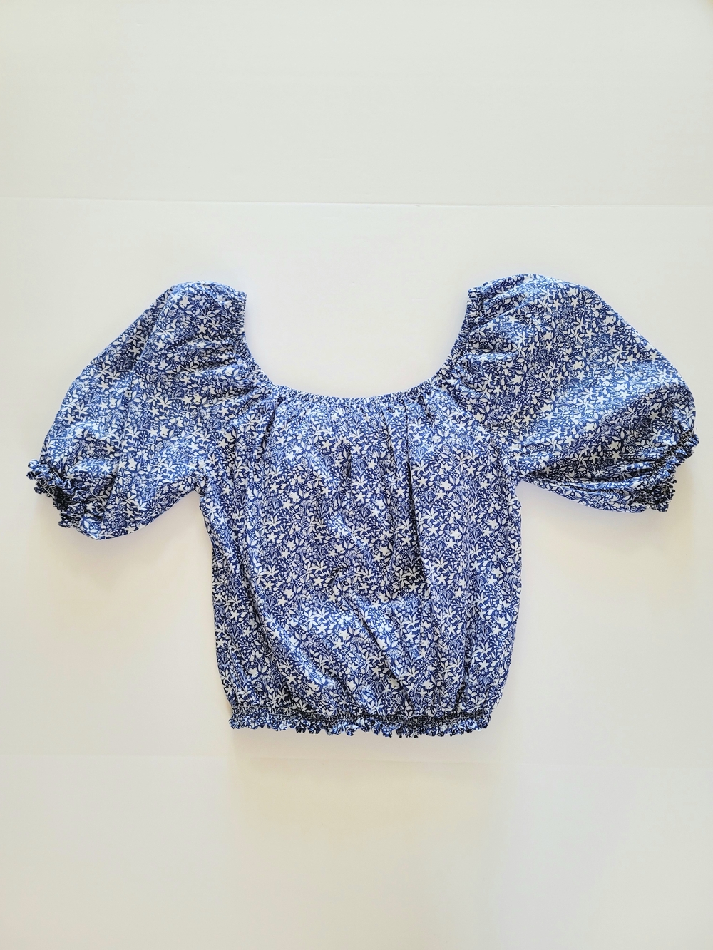 Nation Ltd. Smocked Blue Floral Rowena Peasant Blouse, Size S, Cottage Romantic - Picture 6 of 9